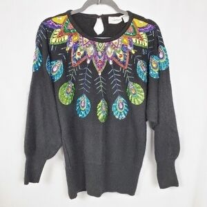 Vintage Cedars sz S silk & angora sequin sweater 80's embellished beaded